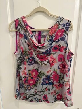 Sleeveless Floral Cowl Neck Blouse - Pink Multi